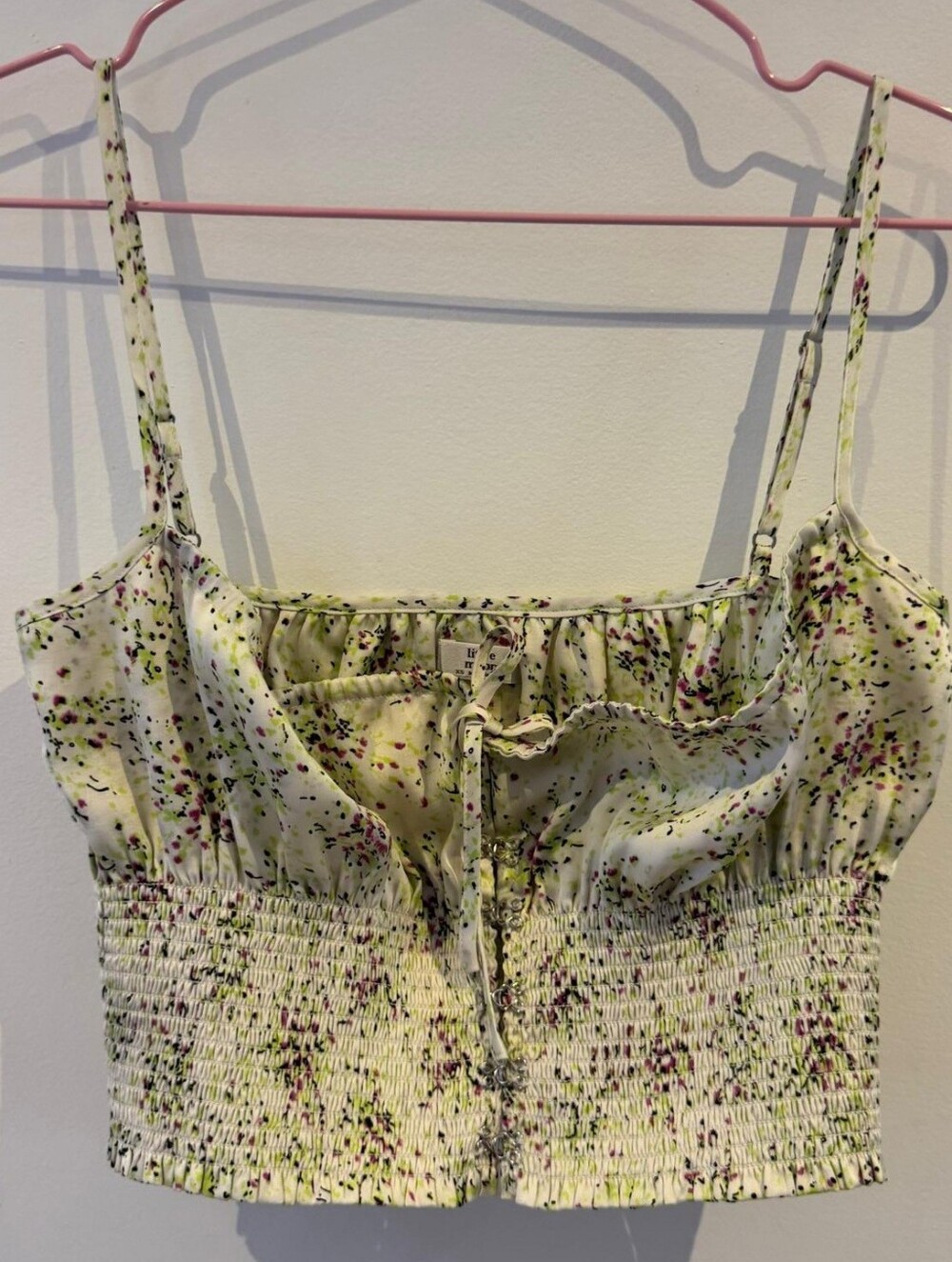 Aritzia Little Moon Floral Smocked Cami Crop Top XS Cottagecore Coquette Y2K